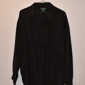 David Taylor Luxury Microfiber Mens Black Check Button Up Dress Shirt Size 3XL